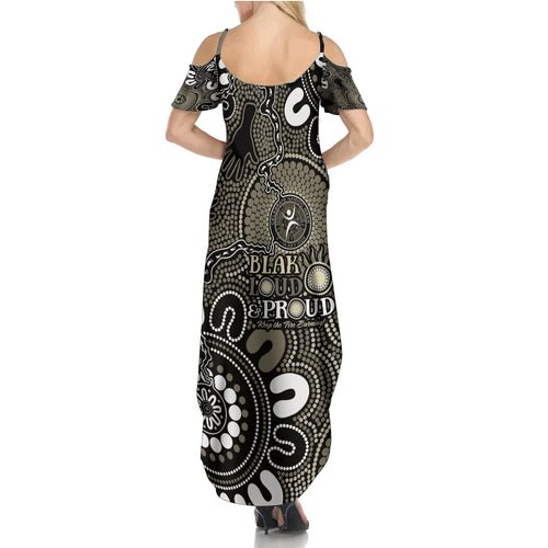 NAIDOC Week 2024 Fire Burning Summer Maxi Dress Aboriginal Dots Black Art