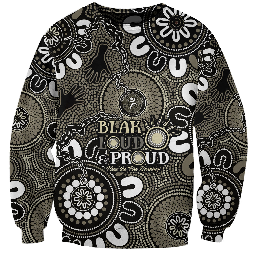 NAIDOC Week 2024 Fire Burning Sweatshirt Aboriginal Dots Black Art