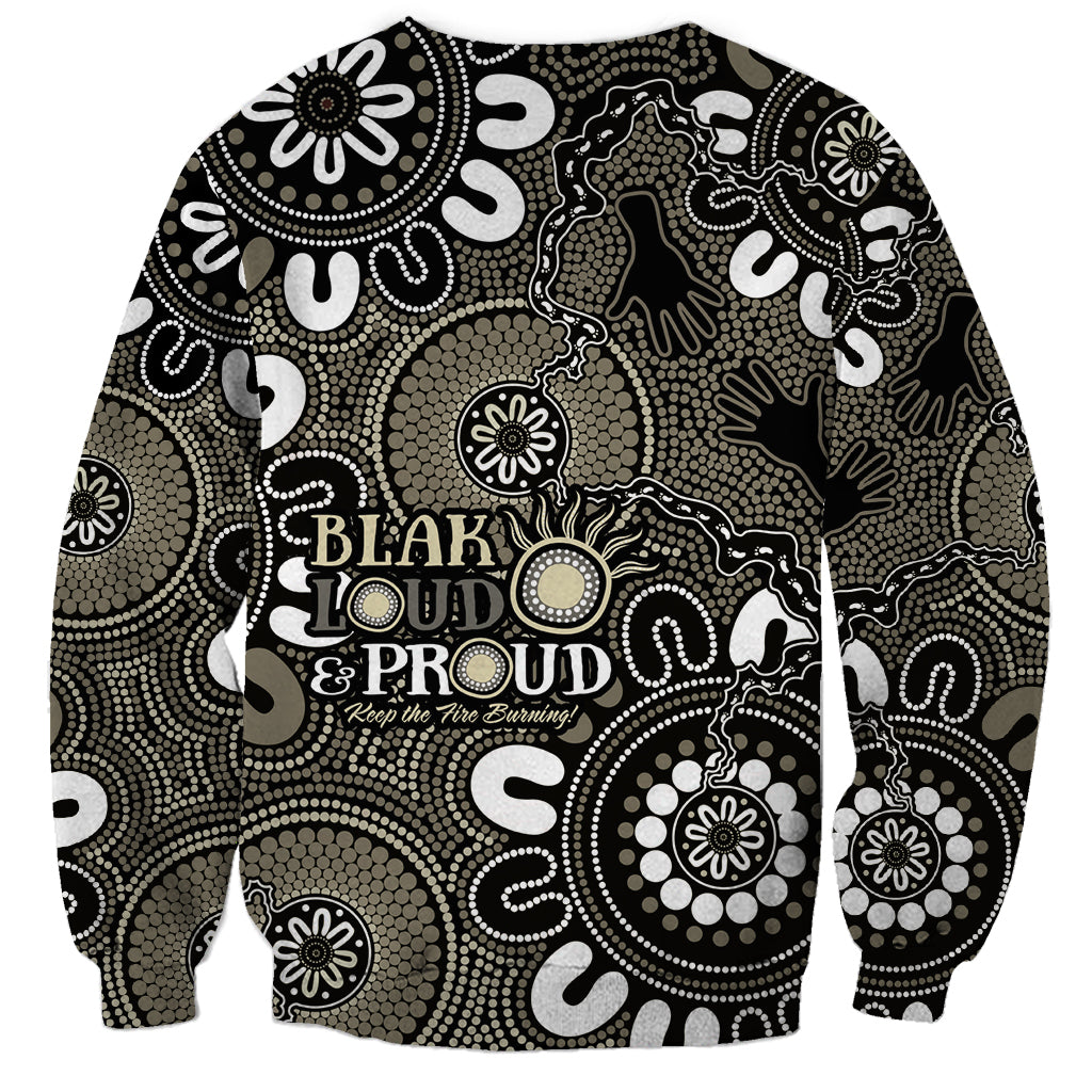 NAIDOC Week 2024 Fire Burning Sweatshirt Aboriginal Dots Black Art