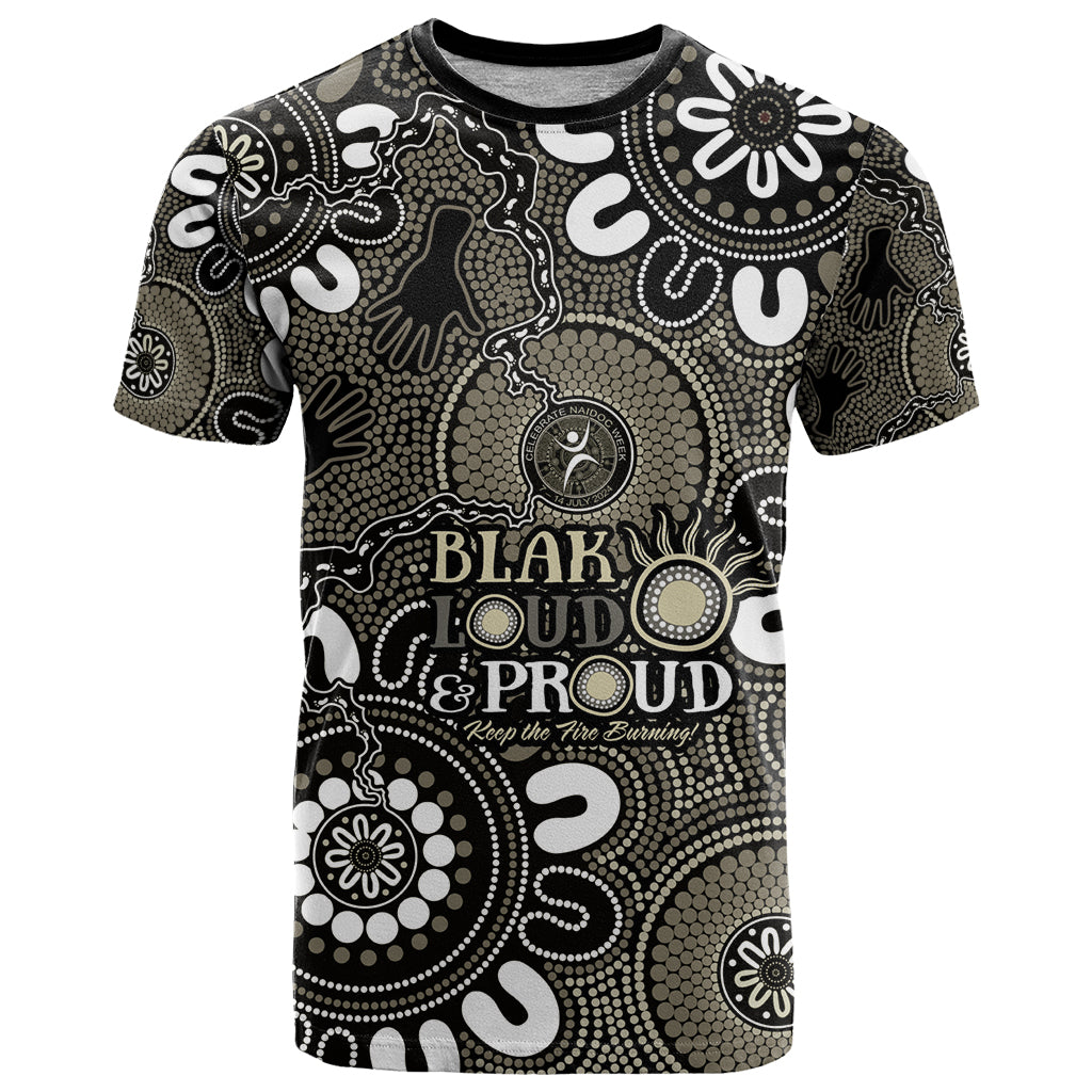 NAIDOC Week 2024 Fire Burning T Shirt Aboriginal Dots Black Art