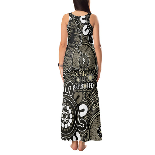 NAIDOC Week 2024 Fire Burning Tank Maxi Dress Aboriginal Dots Black Art