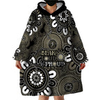 NAIDOC Week 2024 Fire Burning Wearable Blanket Hoodie Aboriginal Dots Black Art