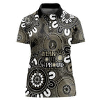 NAIDOC Week 2024 Fire Burning Women Polo Shirt Aboriginal Dots Black Art