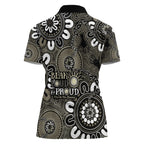 NAIDOC Week 2024 Fire Burning Women Polo Shirt Aboriginal Dots Black Art