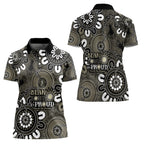 NAIDOC Week 2024 Fire Burning Women Polo Shirt Aboriginal Dots Black Art