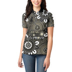 NAIDOC Week 2024 Fire Burning Women Polo Shirt Aboriginal Dots Black Art
