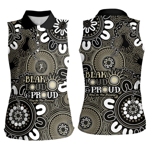 NAIDOC Week 2024 Fire Burning Women Sleeveless Polo Shirt Aboriginal Dots Black Art