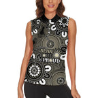 NAIDOC Week 2024 Fire Burning Women Sleeveless Polo Shirt Aboriginal Dots Black Art
