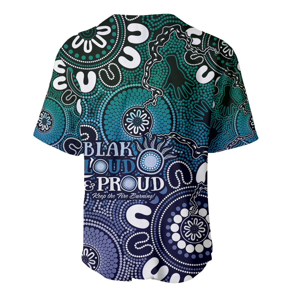 NAIDOC Week 2024 Fire Burning Baseball Jersey Aboriginal Dots Blue Art