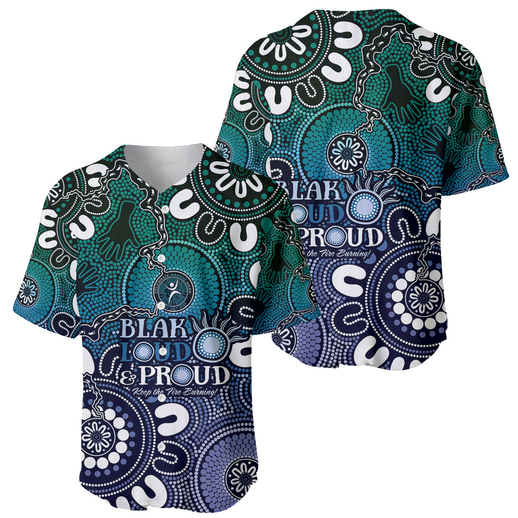 NAIDOC Week 2024 Fire Burning Baseball Jersey Aboriginal Dots Blue Art