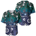 NAIDOC Week 2024 Fire Burning Baseball Jersey Aboriginal Dots Blue Art