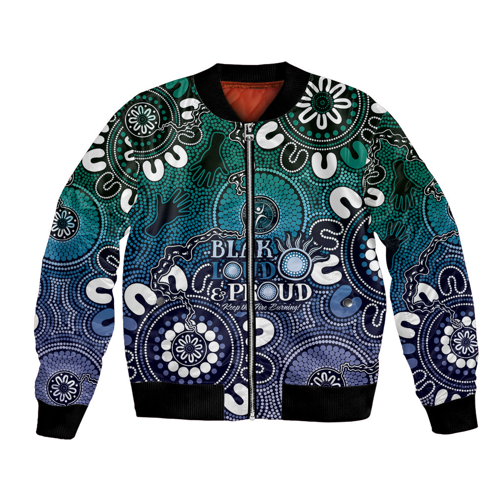 NAIDOC Week 2024 Fire Burning Bomber Jacket Aboriginal Dots Blue Art
