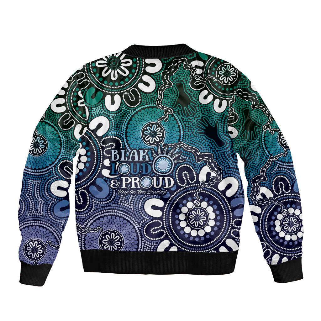 NAIDOC Week 2024 Fire Burning Bomber Jacket Aboriginal Dots Blue Art