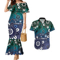 NAIDOC Week 2024 Fire Burning Couples Matching Mermaid Dress and Hawaiian Shirt Aboriginal Dots Blue Art