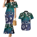 NAIDOC Week 2024 Fire Burning Couples Matching Mermaid Dress and Hawaiian Shirt Aboriginal Dots Blue Art