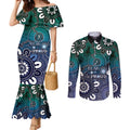 NAIDOC Week 2024 Fire Burning Couples Matching Mermaid Dress and Long Sleeve Button Shirt Aboriginal Dots Blue Art