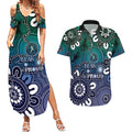 NAIDOC Week 2024 Fire Burning Couples Matching Summer Maxi Dress and Hawaiian Shirt Aboriginal Dots Blue Art