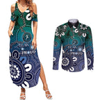 NAIDOC Week 2024 Fire Burning Couples Matching Summer Maxi Dress and Long Sleeve Button Shirt Aboriginal Dots Blue Art