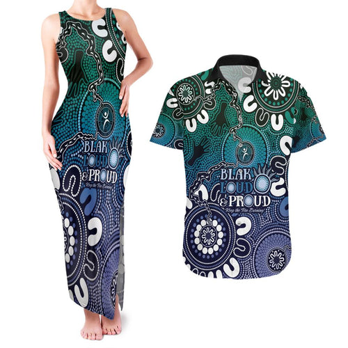 NAIDOC Week 2024 Fire Burning Couples Matching Tank Maxi Dress and Hawaiian Shirt Aboriginal Dots Blue Art