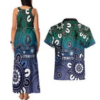 NAIDOC Week 2024 Fire Burning Couples Matching Tank Maxi Dress and Hawaiian Shirt Aboriginal Dots Blue Art