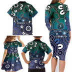 NAIDOC Week 2024 Fire Burning Family Matching Long Sleeve Bodycon Dress and Hawaiian Shirt Aboriginal Dots Blue Art