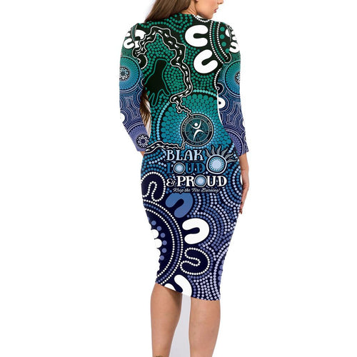 NAIDOC Week 2024 Fire Burning Family Matching Long Sleeve Bodycon Dress and Hawaiian Shirt Aboriginal Dots Blue Art