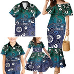 NAIDOC Week 2024 Fire Burning Family Matching Mermaid Dress and Hawaiian Shirt Aboriginal Dots Blue Art
