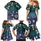 NAIDOC Week 2024 Fire Burning Family Matching Mermaid Dress and Hawaiian Shirt Aboriginal Dots Blue Art