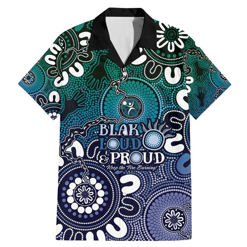 NAIDOC Week 2024 Fire Burning Family Matching Mermaid Dress and Hawaiian Shirt Aboriginal Dots Blue Art