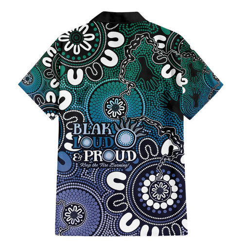 NAIDOC Week 2024 Fire Burning Family Matching Mermaid Dress and Hawaiian Shirt Aboriginal Dots Blue Art