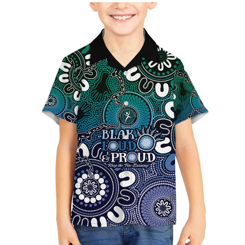 NAIDOC Week 2024 Fire Burning Family Matching Mermaid Dress and Hawaiian Shirt Aboriginal Dots Blue Art