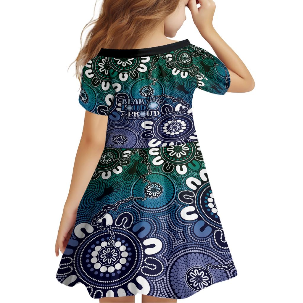 NAIDOC Week 2024 Fire Burning Family Matching Off The Shoulder Long Sleeve Dress and Hawaiian Shirt Aboriginal Dots Blue Art