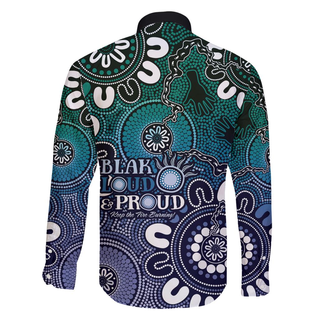 NAIDOC Week 2024 Fire Burning Family Matching Off The Shoulder Long Sleeve Dress and Hawaiian Shirt Aboriginal Dots Blue Art