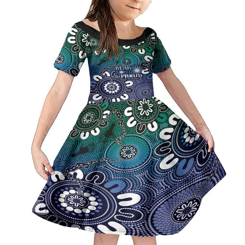 NAIDOC Week 2024 Fire Burning Family Matching Off Shoulder Maxi Dress and Hawaiian Shirt Aboriginal Dots Blue Art