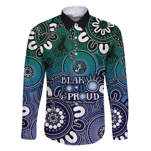 NAIDOC Week 2024 Fire Burning Family Matching Off Shoulder Maxi Dress and Hawaiian Shirt Aboriginal Dots Blue Art