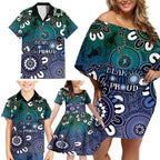 NAIDOC Week 2024 Fire Burning Family Matching Off Shoulder Short Dress and Hawaiian Shirt Aboriginal Dots Blue Art