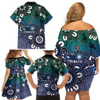 NAIDOC Week 2024 Fire Burning Family Matching Off Shoulder Short Dress and Hawaiian Shirt Aboriginal Dots Blue Art
