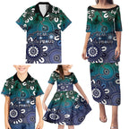 NAIDOC Week 2024 Fire Burning Family Matching Puletasi and Hawaiian Shirt Aboriginal Dots Blue Art