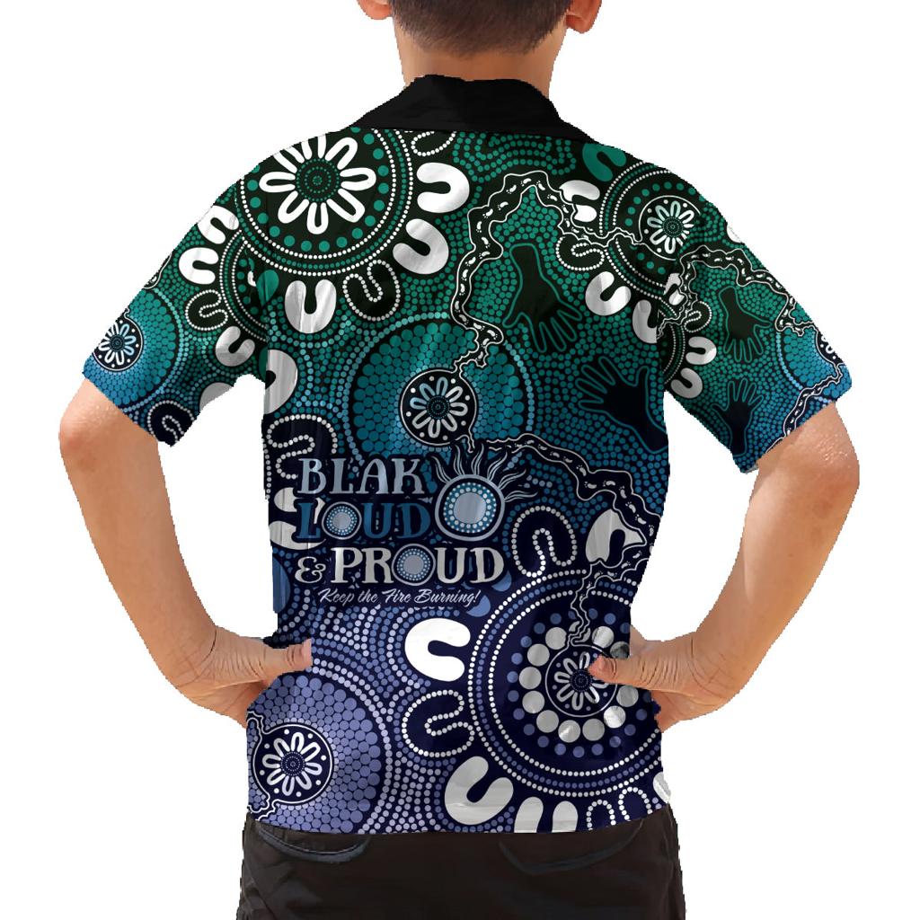 NAIDOC Week 2024 Fire Burning Family Matching Puletasi and Hawaiian Shirt Aboriginal Dots Blue Art