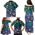 NAIDOC Week 2024 Fire Burning Family Matching Puletasi and Hawaiian Shirt Aboriginal Dots Blue Art