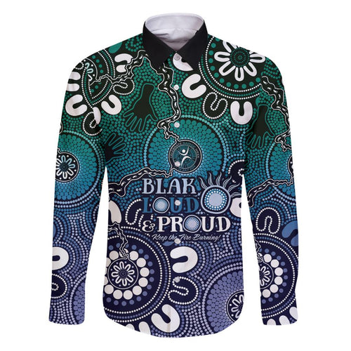 NAIDOC Week 2024 Fire Burning Family Matching Puletasi and Hawaiian Shirt Aboriginal Dots Blue Art