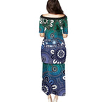 NAIDOC Week 2024 Fire Burning Family Matching Puletasi and Hawaiian Shirt Aboriginal Dots Blue Art