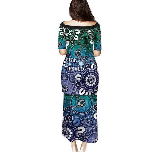 NAIDOC Week 2024 Fire Burning Family Matching Puletasi and Hawaiian Shirt Aboriginal Dots Blue Art