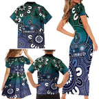 NAIDOC Week 2024 Fire Burning Family Matching Short Sleeve Bodycon Dress and Hawaiian Shirt Aboriginal Dots Blue Art