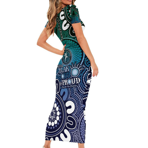 NAIDOC Week 2024 Fire Burning Family Matching Short Sleeve Bodycon Dress and Hawaiian Shirt Aboriginal Dots Blue Art