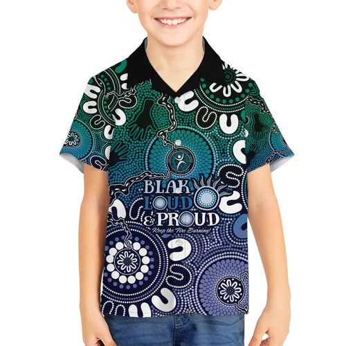 NAIDOC Week 2024 Fire Burning Family Matching Short Sleeve Bodycon Dress and Hawaiian Shirt Aboriginal Dots Blue Art