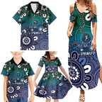 NAIDOC Week 2024 Fire Burning Family Matching Summer Maxi Dress and Hawaiian Shirt Aboriginal Dots Blue Art