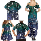 NAIDOC Week 2024 Fire Burning Family Matching Summer Maxi Dress and Hawaiian Shirt Aboriginal Dots Blue Art