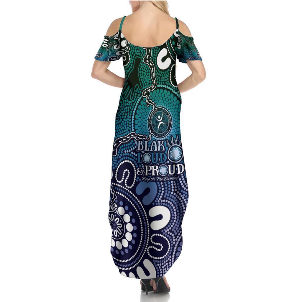 NAIDOC Week 2024 Fire Burning Family Matching Summer Maxi Dress and Hawaiian Shirt Aboriginal Dots Blue Art