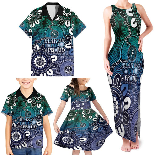 NAIDOC Week 2024 Fire Burning Family Matching Tank Maxi Dress and Hawaiian Shirt Aboriginal Dots Blue Art